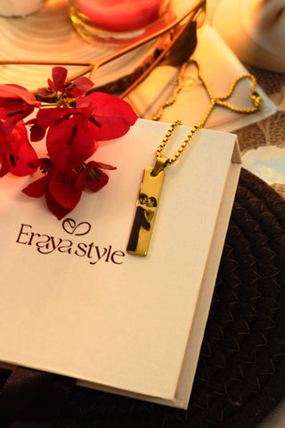 Gift for Couple - Gold Customized Photo Necklace placed on gift box