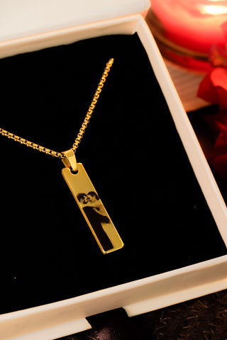 Gift for Couple - Gold Customized Photo Necklace in open gift box