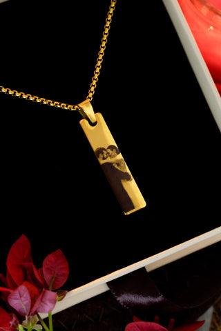 Gift for Couple - Romantic Gold Customized Photo Necklace in open box setting