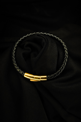 Men's Braided Leather Bracelet with Gold Clasp