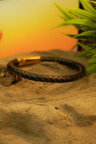 Men's Braided Leather Bracelet with Gold Clasp