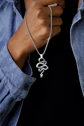 Gift for Him a Bold Silver Snake Necklace for Men: Stylish and Dashing