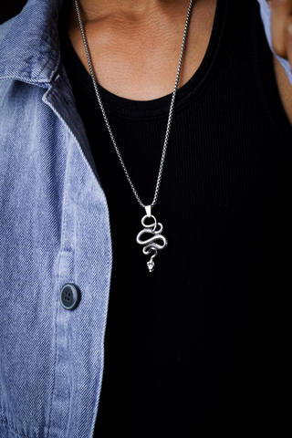 Gift for Him a Bold Silver Snake Necklace for Men: Stylish and Dashing
