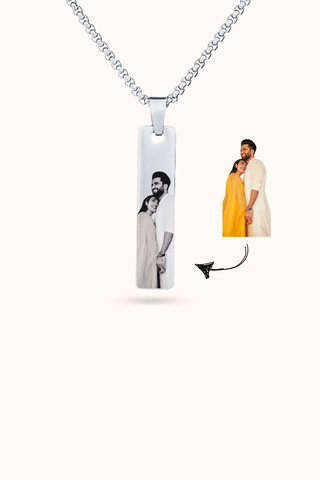 Gift for Couple - Silver Customized Photo Necklace close-up detail