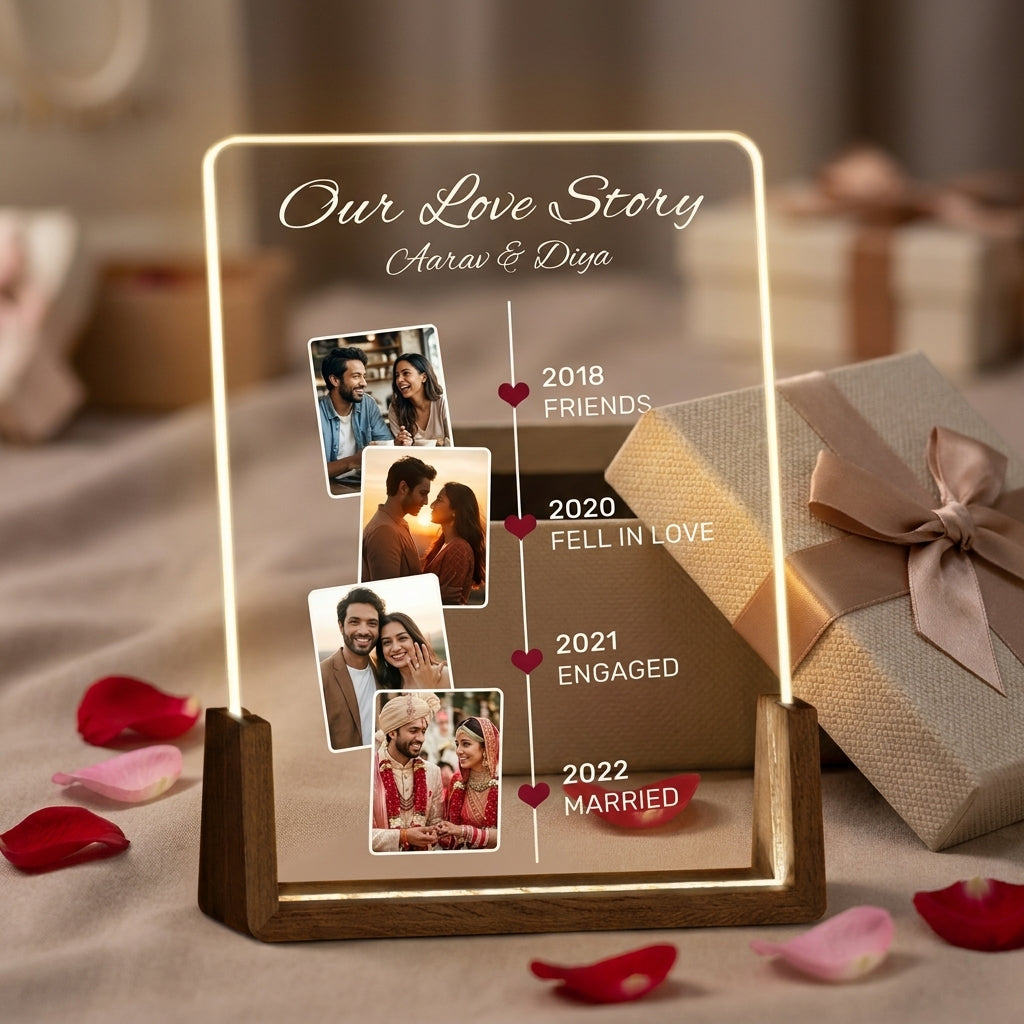 Our Love Story Timeline Photo LED Lamp