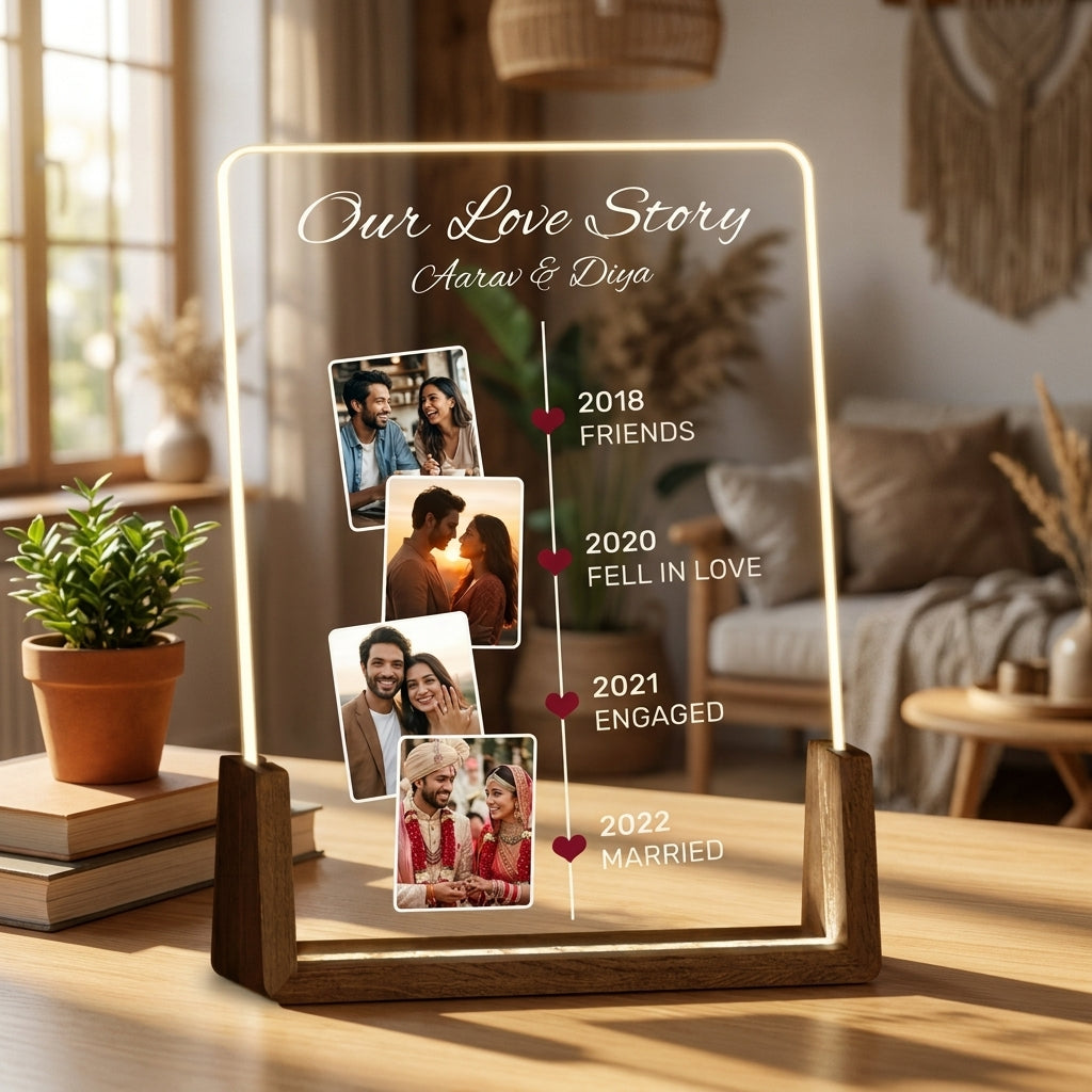 Our Love Story Timeline Photo LED Lamp