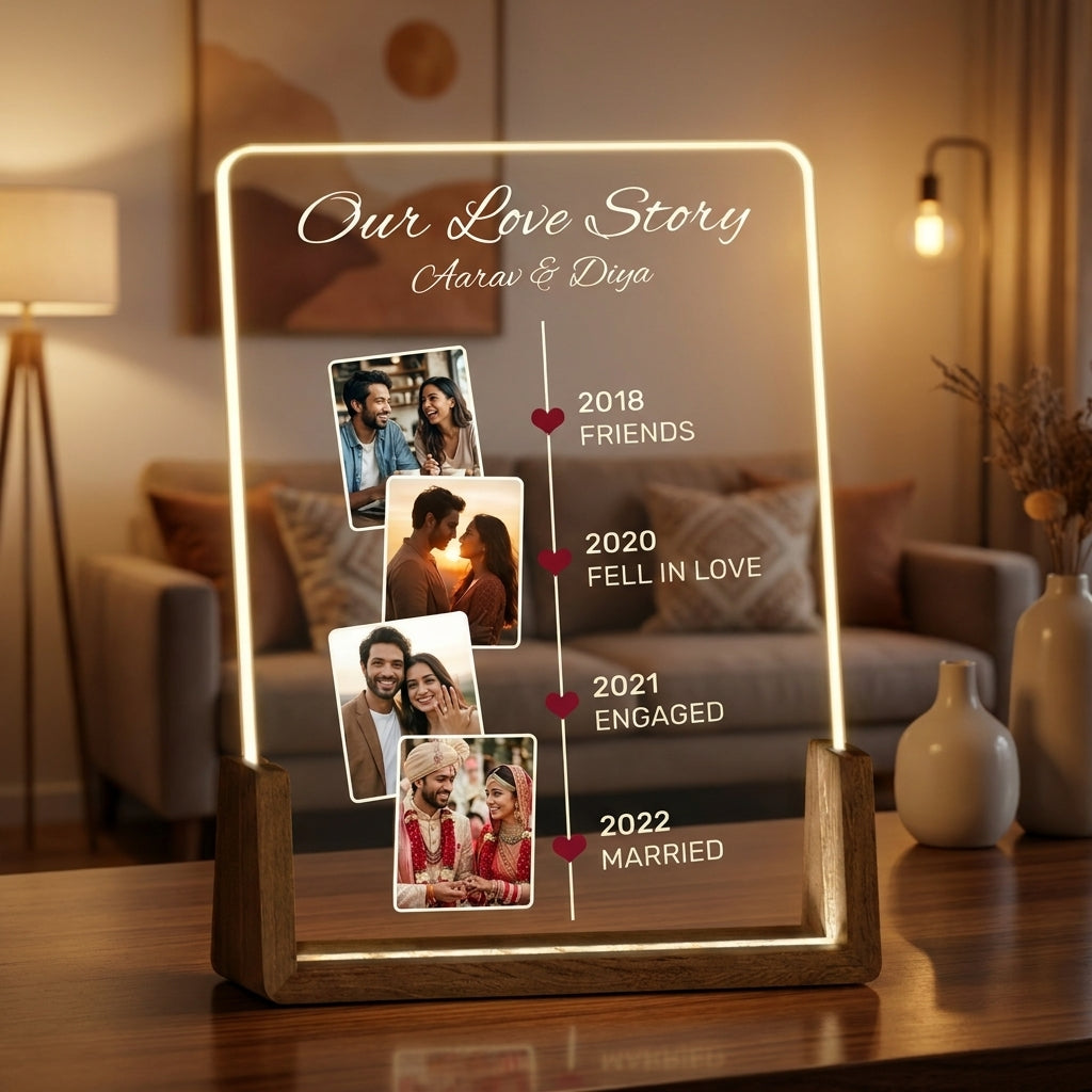 Our Love Story Timeline Photo LED Lamp