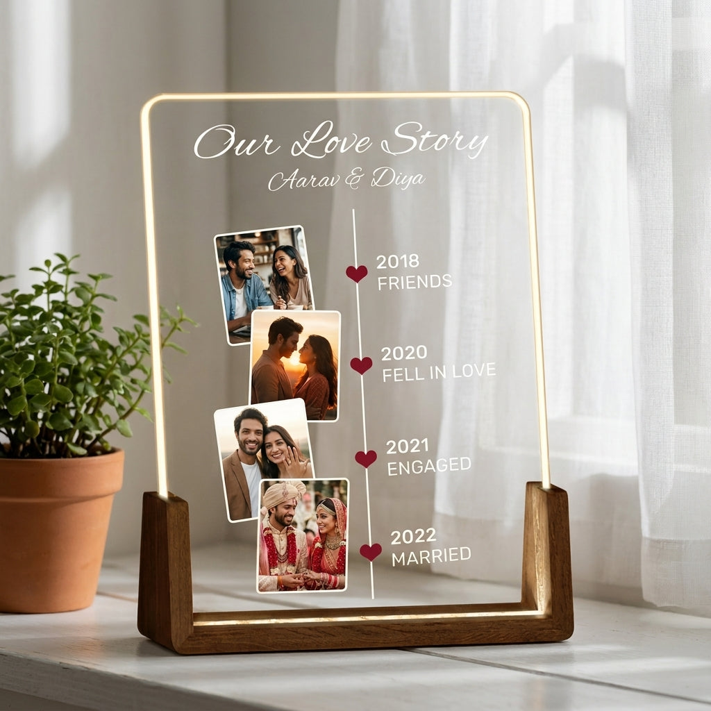 Our Love Story Timeline Photo LED Lamp