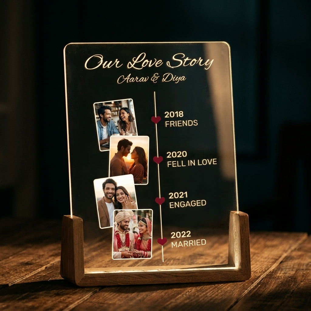 Our Love Story Timeline Photo LED Lamp