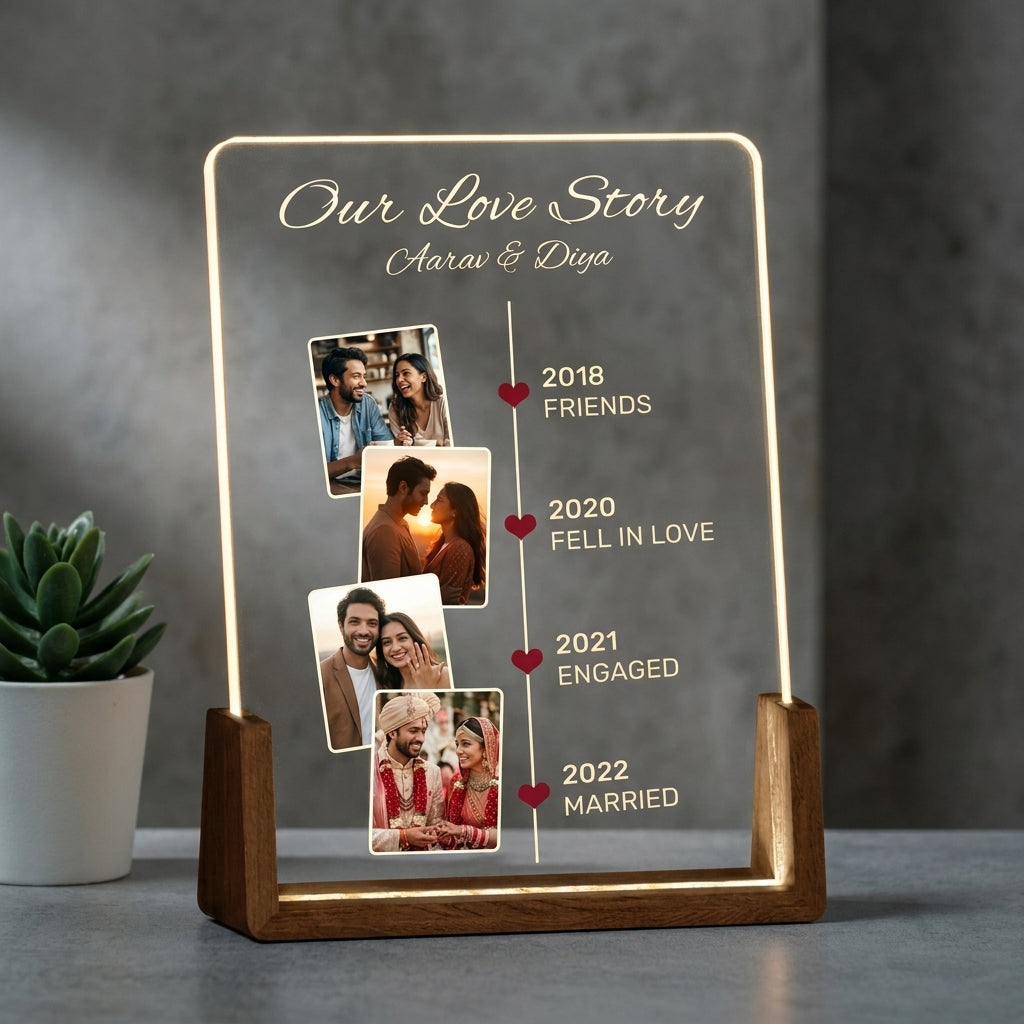 Our Love Story Timeline Photo LED Lamp