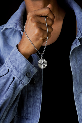Silver Compass Necklace for Men