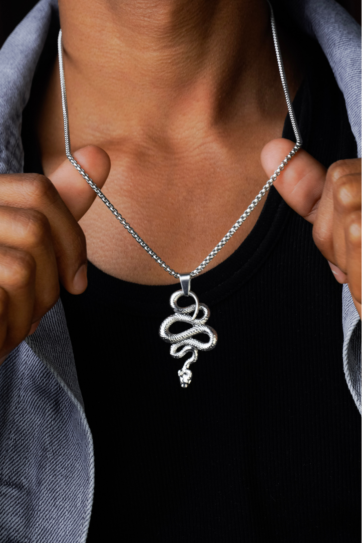 Silver Snake Necklace for Men