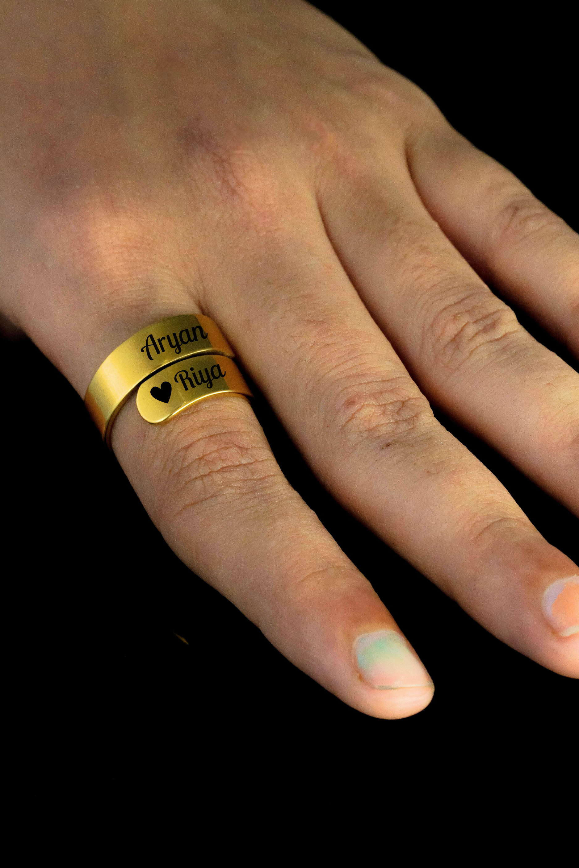 Gift for Couple - Matching Couple Name Rings on fingers symbolizing love