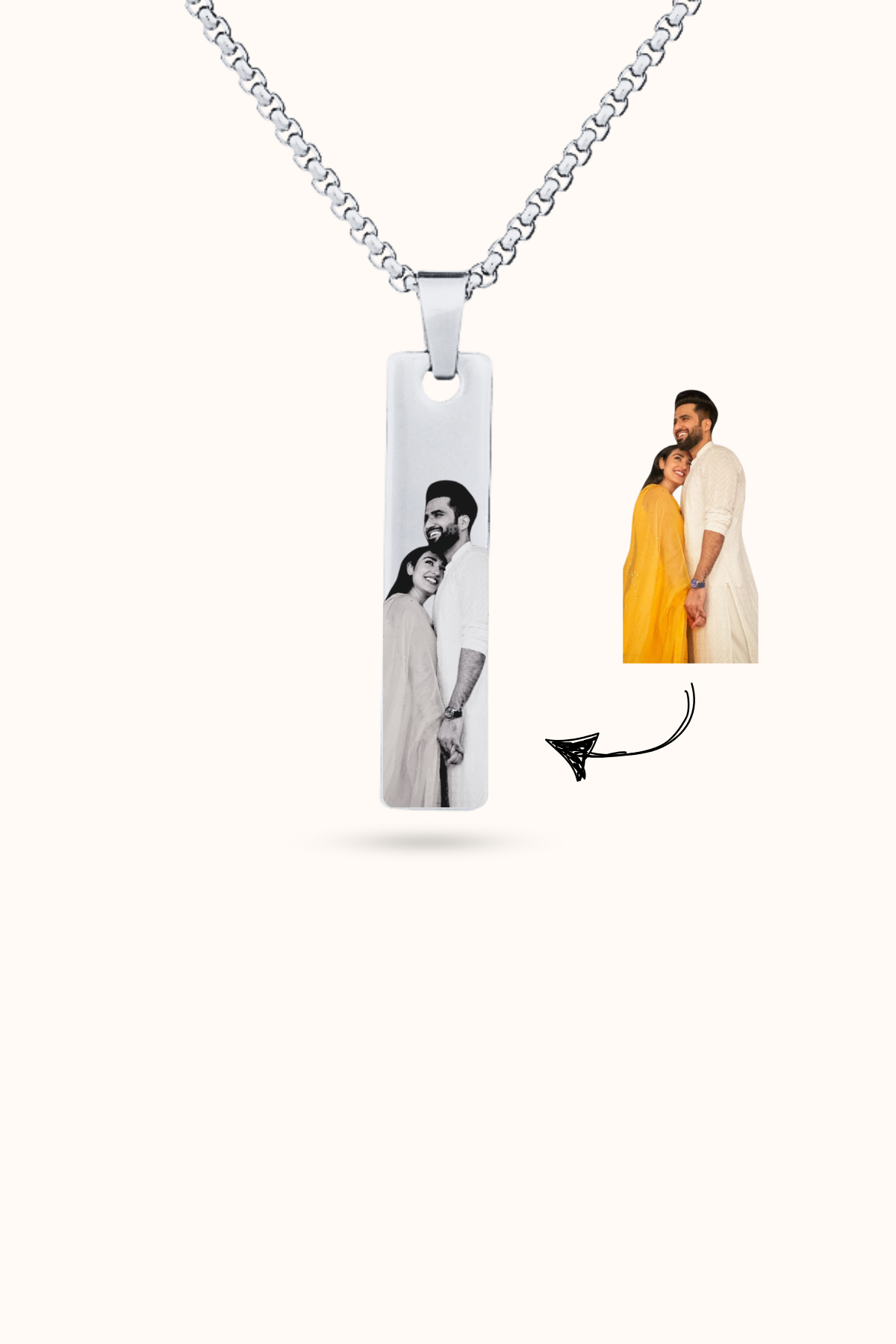 Gift for Couple - Silver Customized Photo Necklace close-up detail