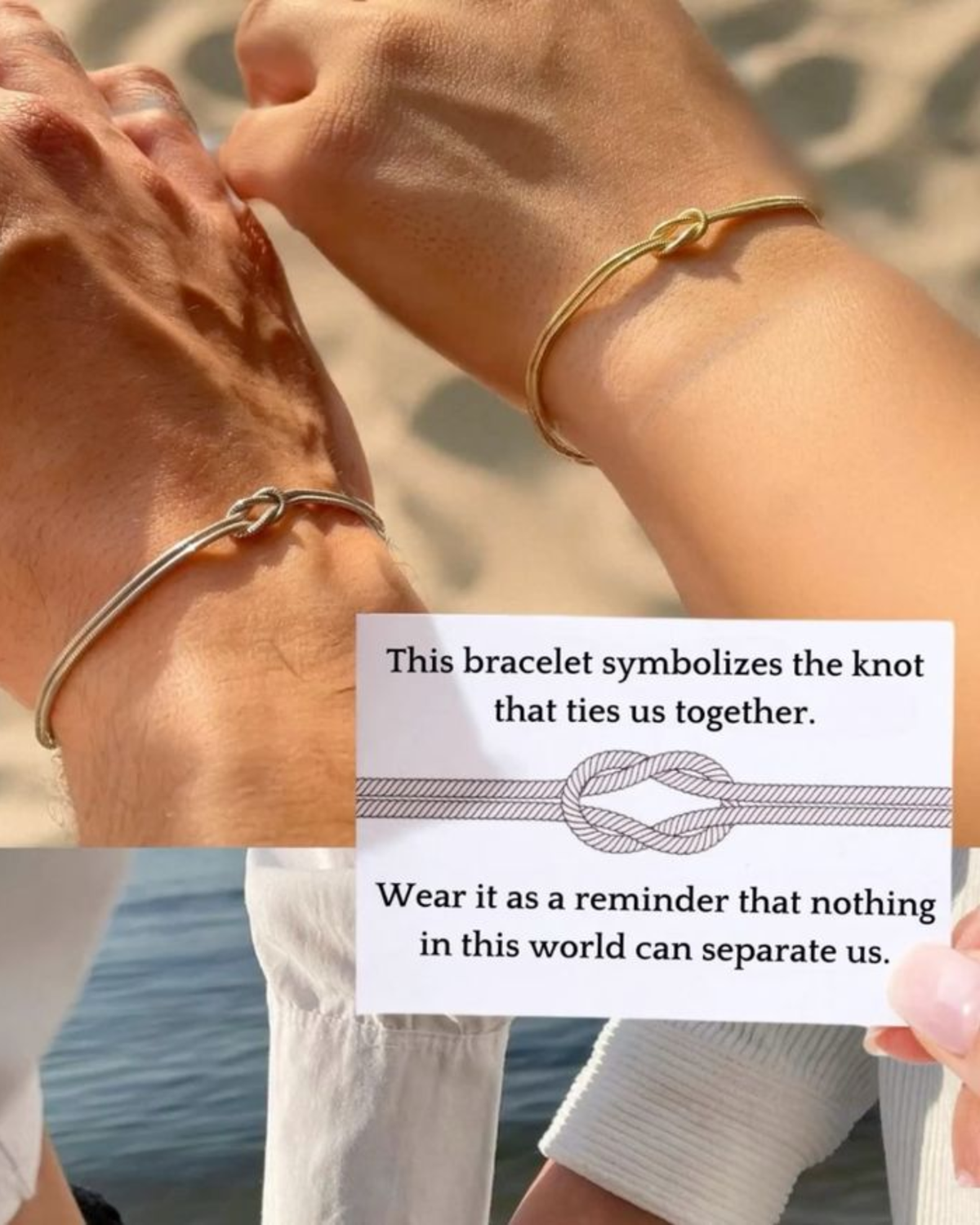 Love knot couple bracelets with the knot meaning card