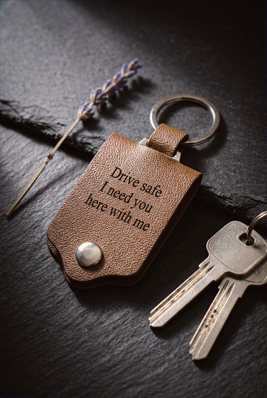 Personalized Leather Photo Keychain with Engraved Message