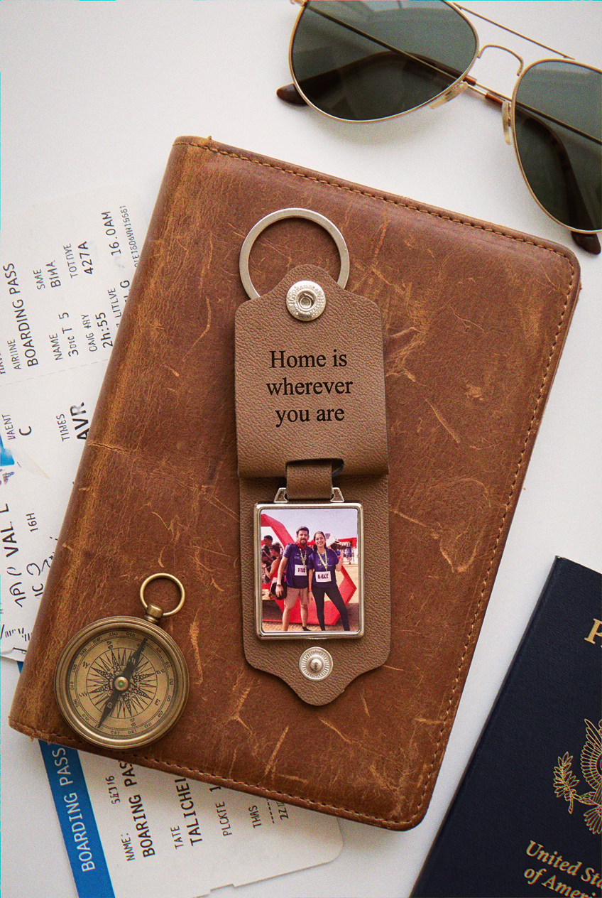 Personalized Leather Photo Keychain with Engraved Message