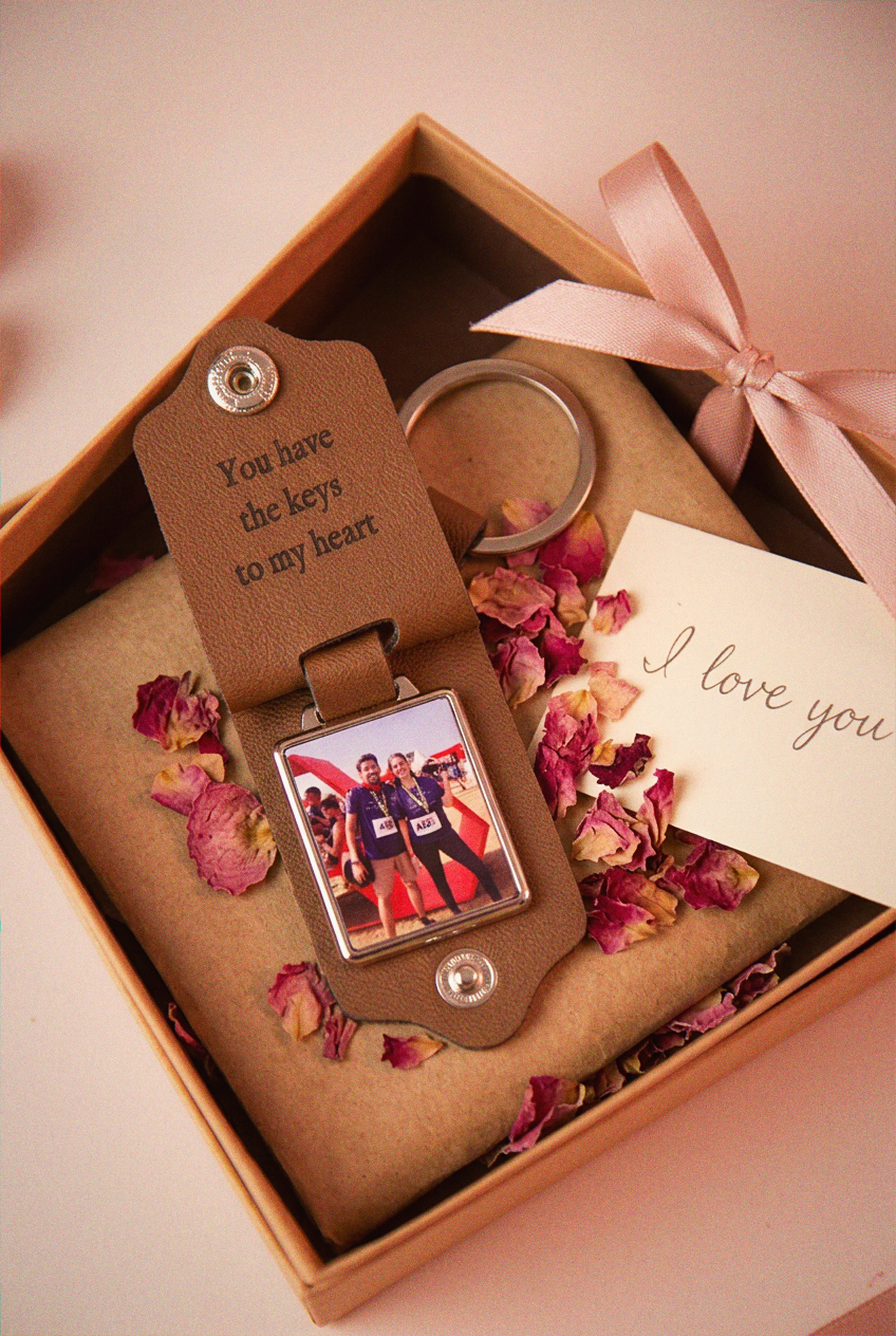 Personalized Leather Photo Keychain with Engraved Message