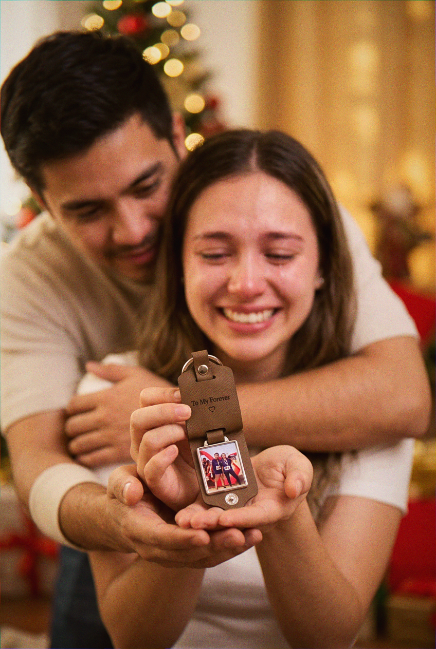 Personalized Leather Photo Keychain with Engraved Message