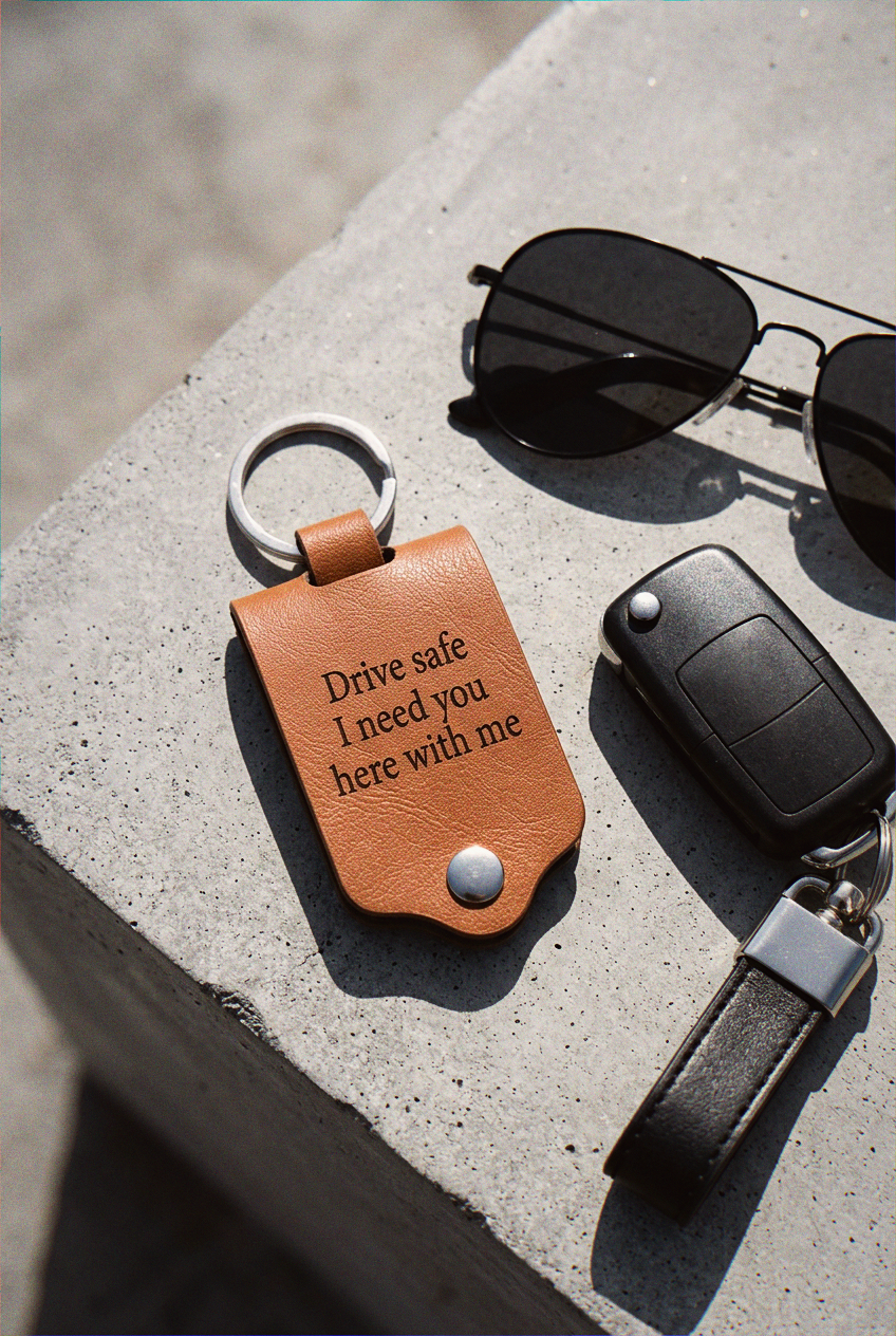 Personalized Leather Photo Keychain with Engraved Message