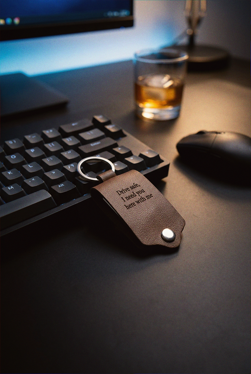 Personalized Leather Photo Keychain with Engraved Message
