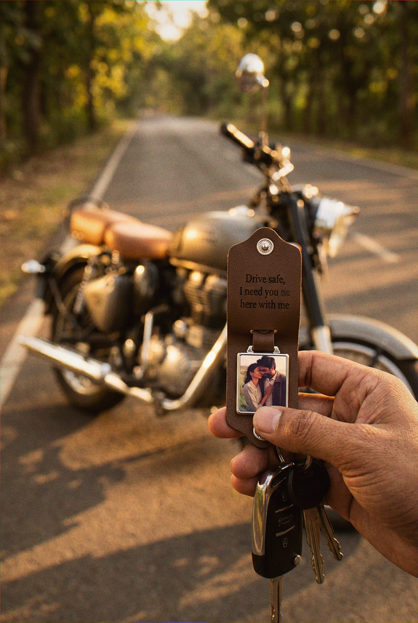 Personalized Leather Photo Keychain with Engraved Message