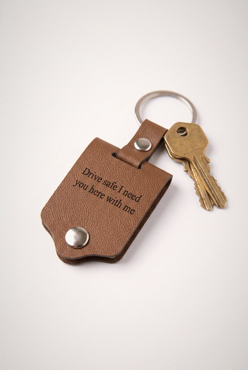 Personalized Leather Photo Keychain with Engraved Message