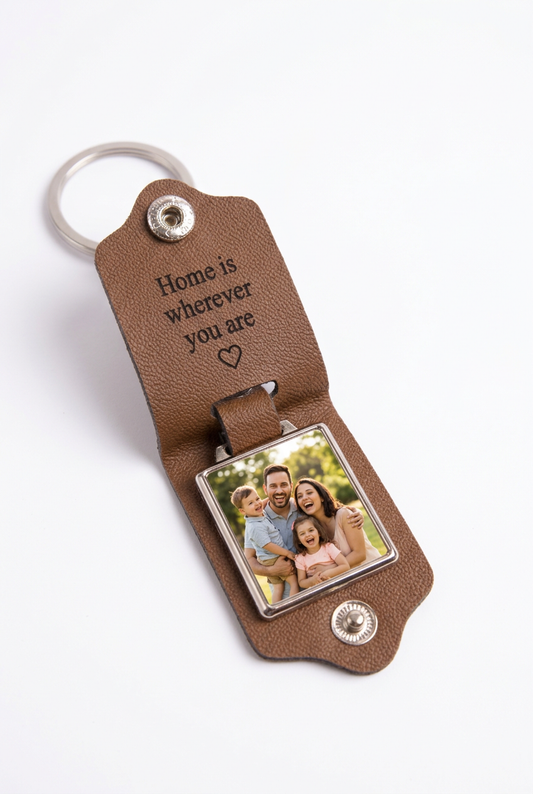 Personalized Leather Photo Keychain with Engraved Message