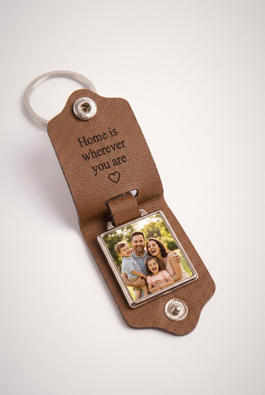 Personalized Leather Photo Keychain with Engraved Message