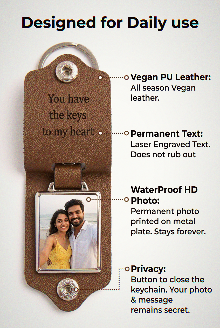 Personalized Leather Photo Keychain with Engraved Message