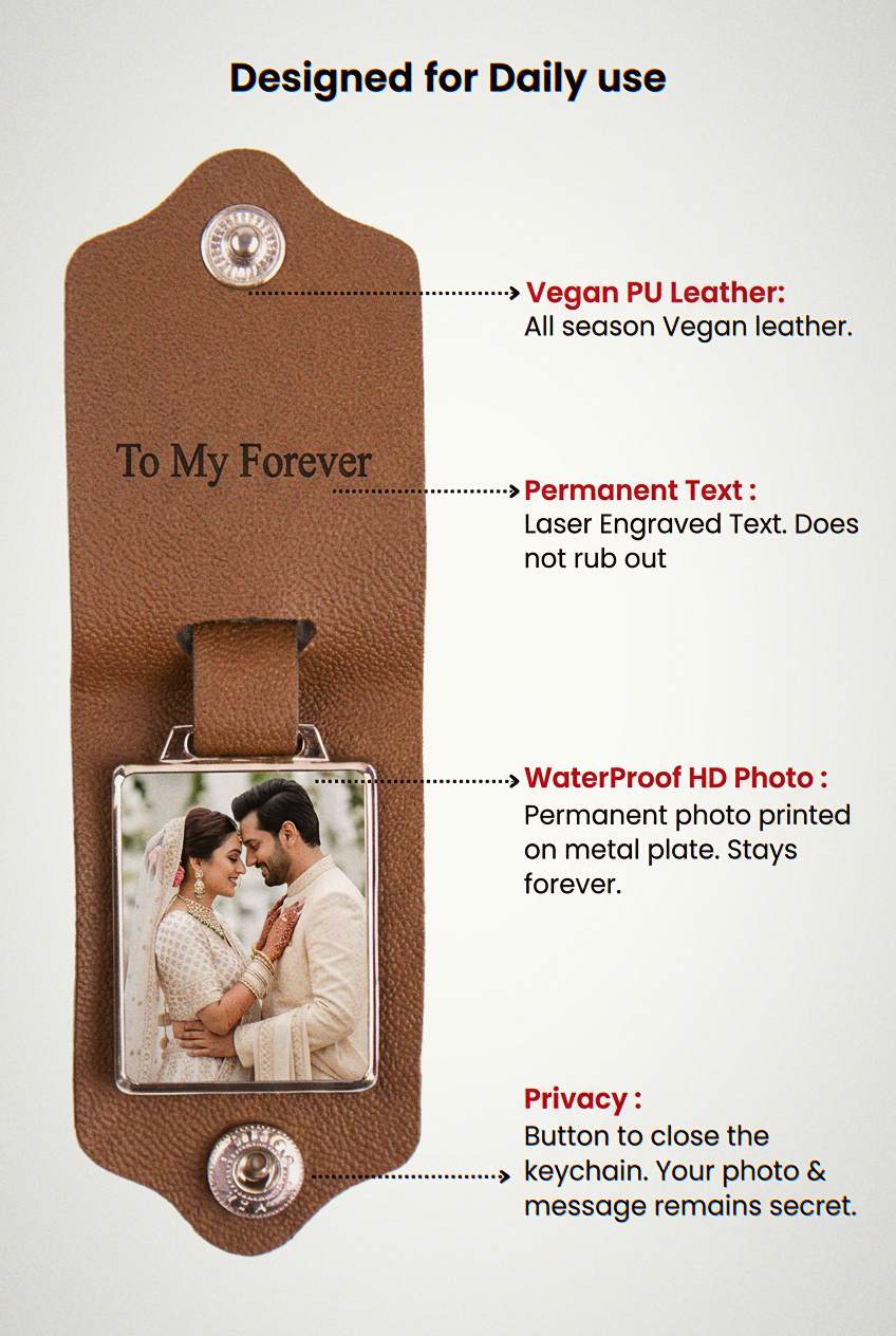 Personalized Leather Photo Keychain with Engraved Message