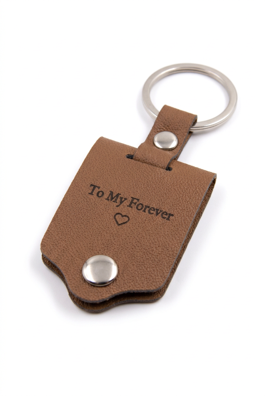 Personalized Leather Photo Keychain with Engraved Message