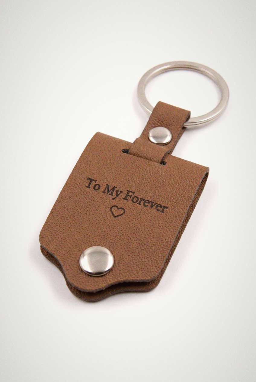 Personalized Leather Photo Keychain with Engraved Message