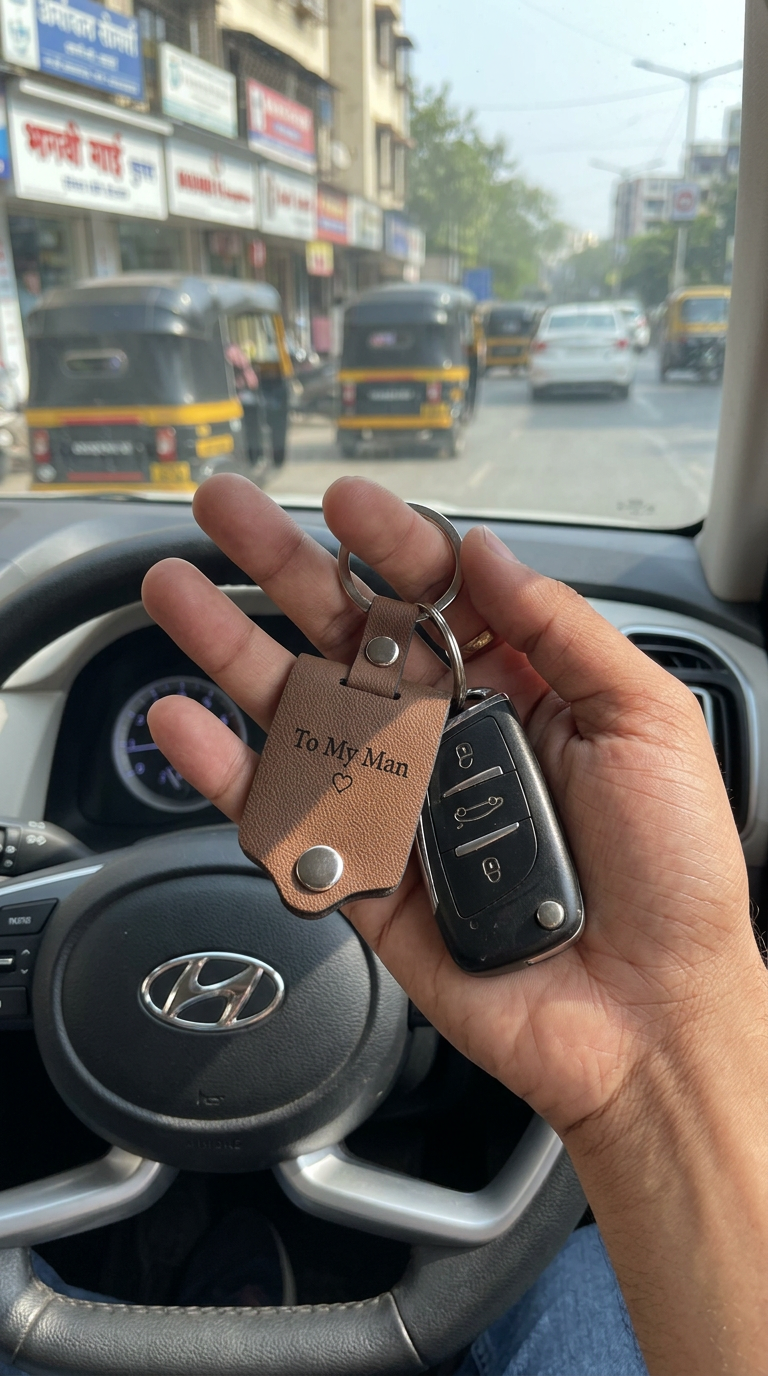 Personalized Leather Photo Keychain with Engraved Message