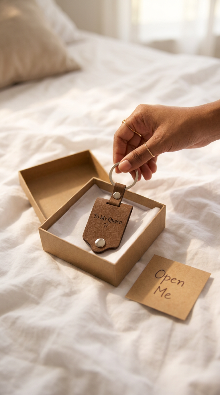 Personalized Leather Photo Keychain with Engraved Message
