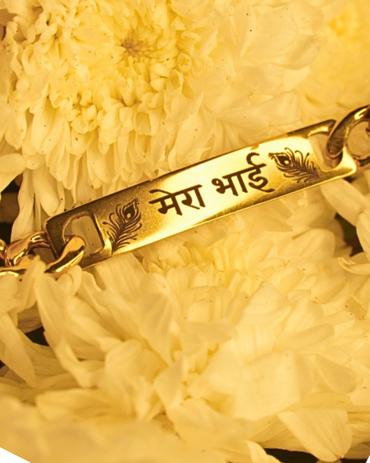Mera Bhai engraved gold bar bracelet close up