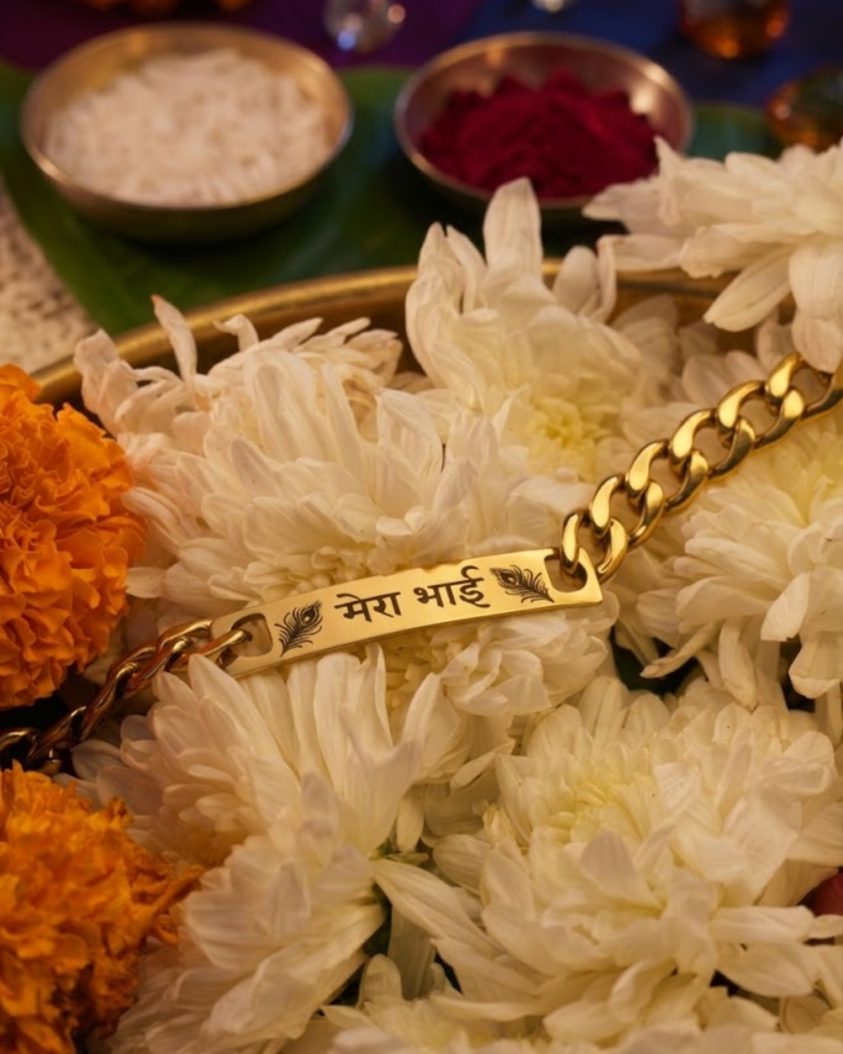 Mera Bhai bracelet on a rakhi puja thali
